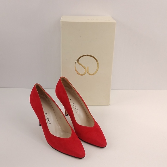 Vintage St John Red Suede Heels - Picture 1 of 12